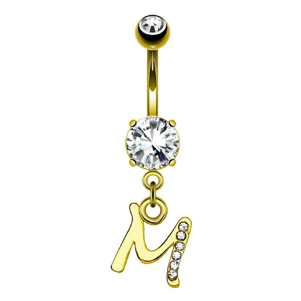 New Bollywood Dance Goldtone Dangling Jingle Bells Chain DBL Clear Belly Ring KEZ-3518 